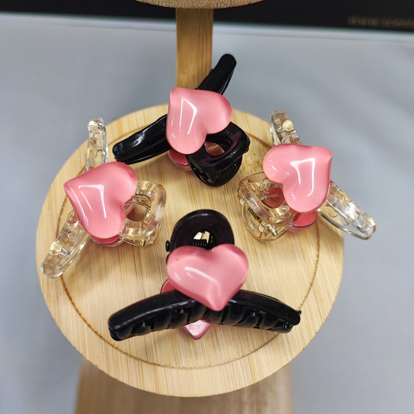 Pink and Black Heart Hair Grab Clip