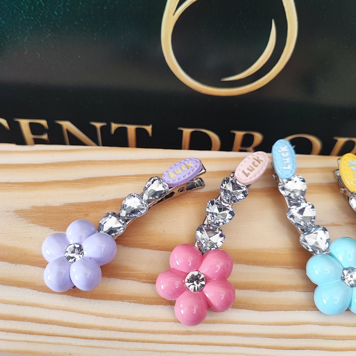 Pastel Flower Hair Pin with Crystal Chain — 4 Pieces
