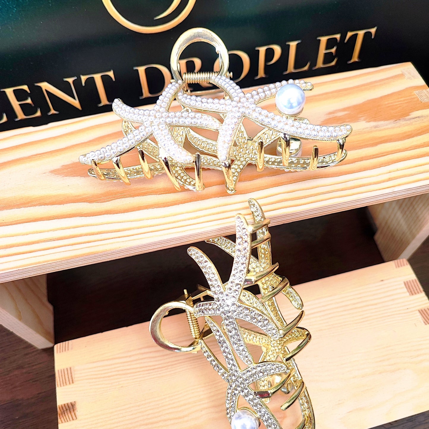 Pearl & Diamond Starfish Hair Claw Clips - 2 Pieces