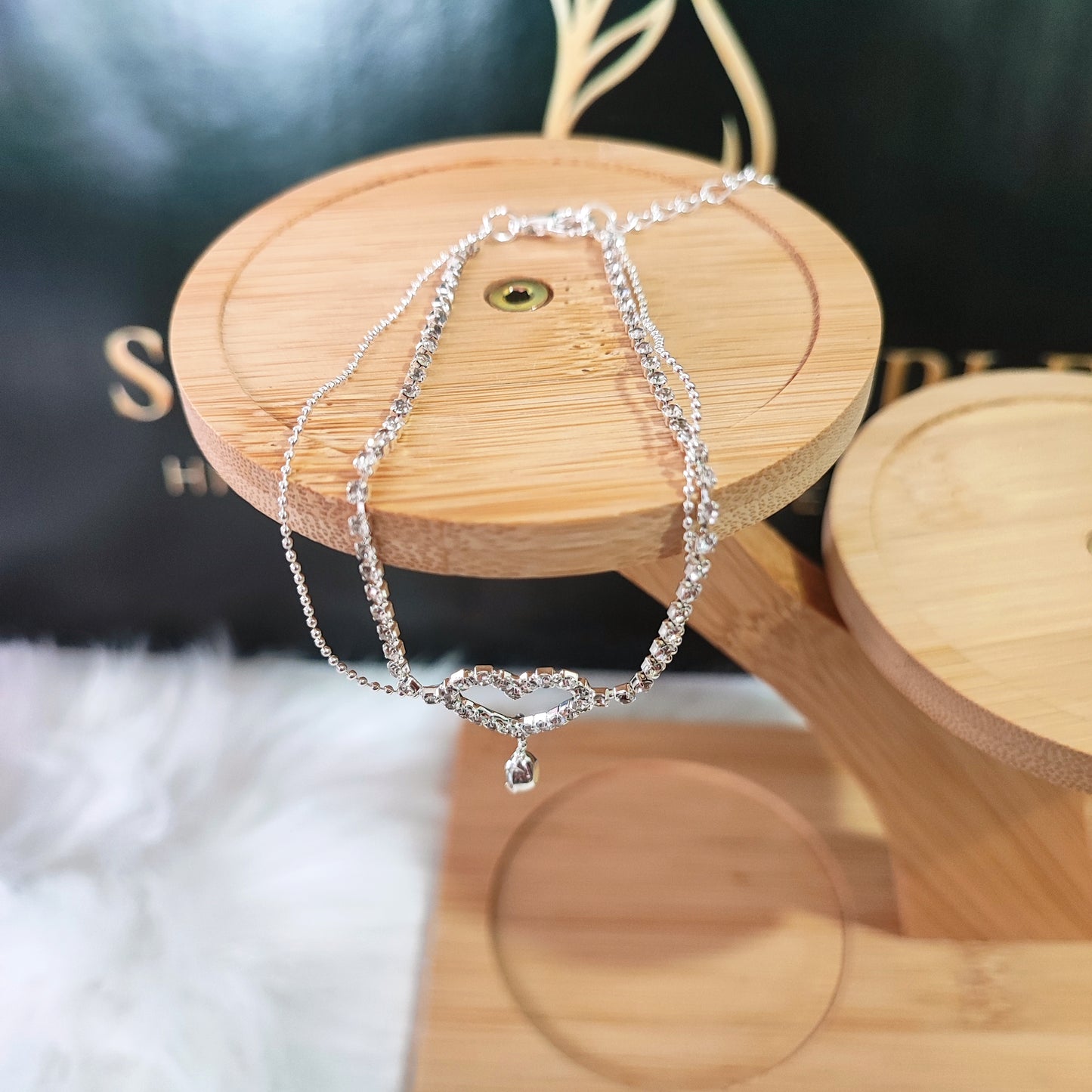 Double Chain Crystal Heart Anklet