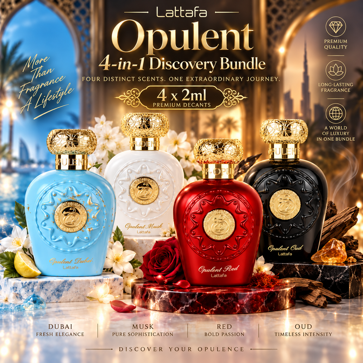 Lattafa Opulent 4-in-1 Discovery Bundle – 4 x 2ml Decants