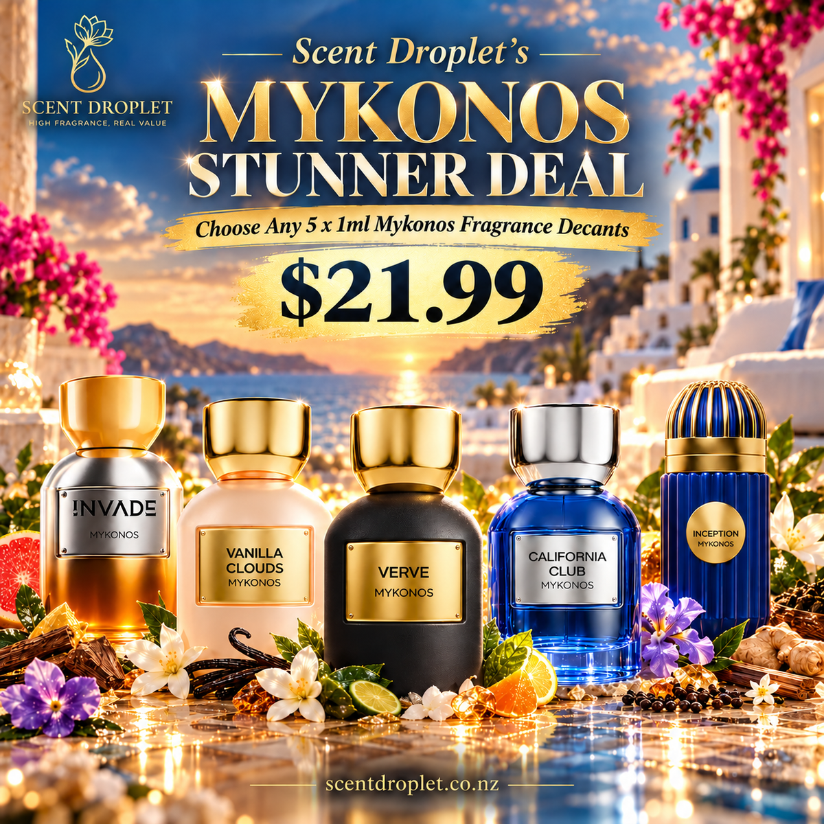 Mykonos Stunner Deal - Choose Any 5 x 1ml Mykonos Fragrance Decants