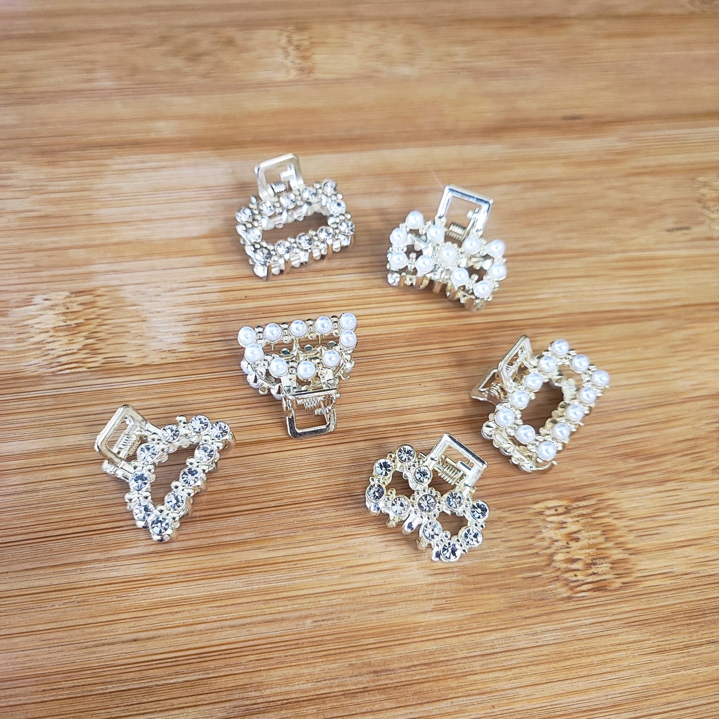 6 Pieces Mini Crystal & Pearl Hair Claw Clip Set