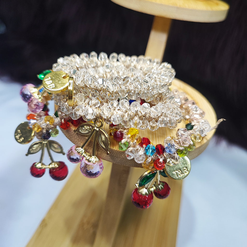 Crystal Cherry Charm Hair Tie & Bracelet Set