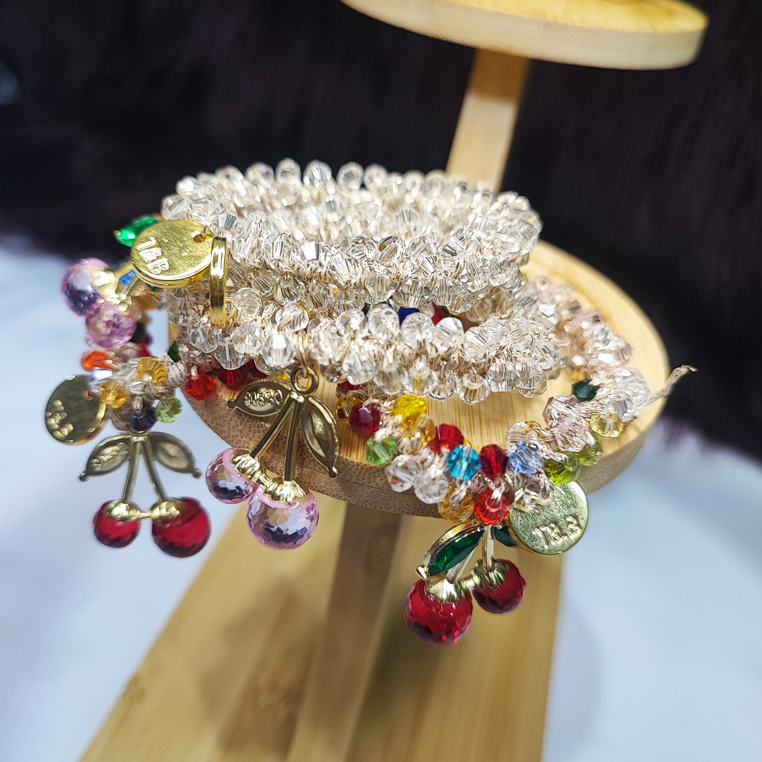 Crystal Cherry Charm Hair Tie & Bracelet Set