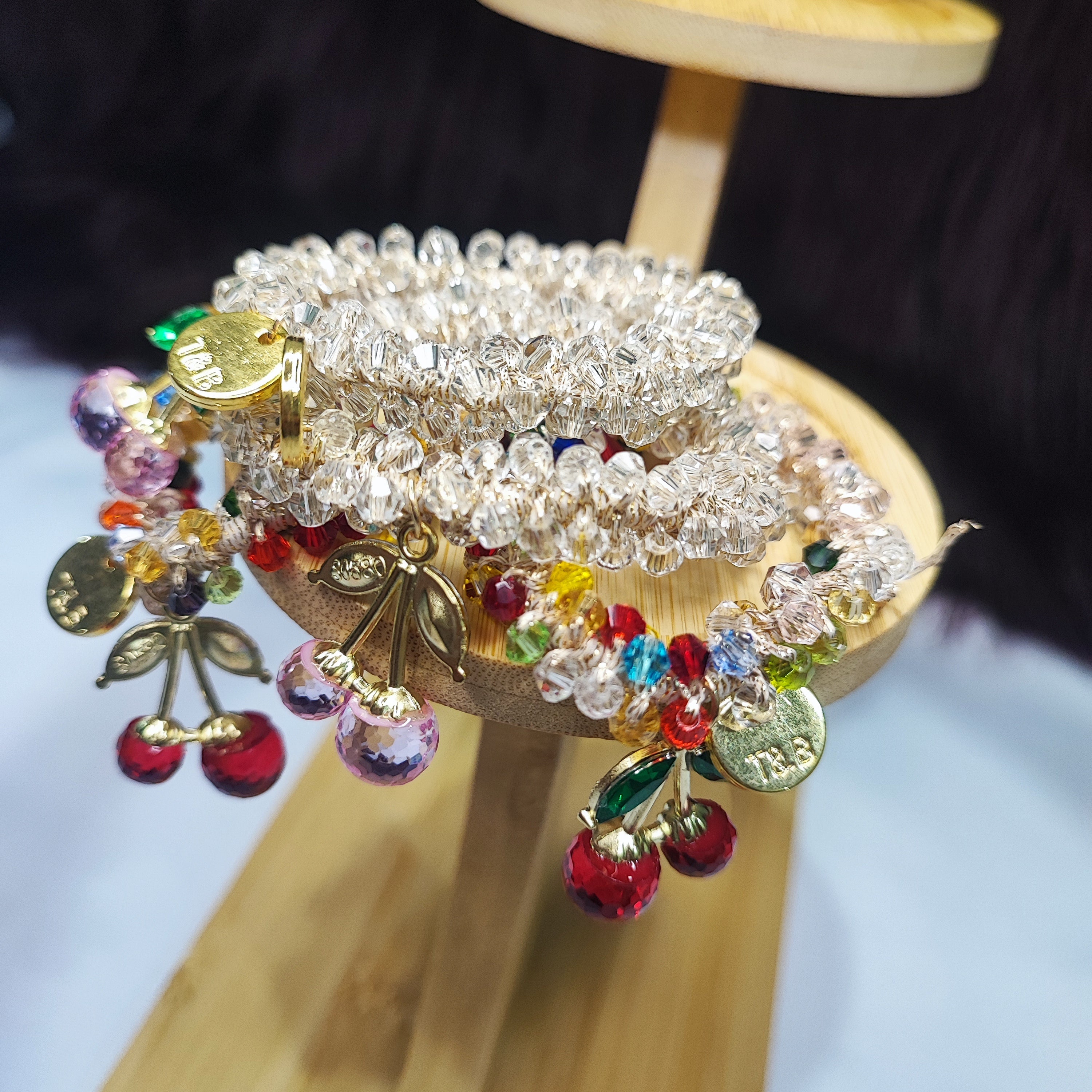 Crystal Cherry Charm Hair Tie & Bracelet Set