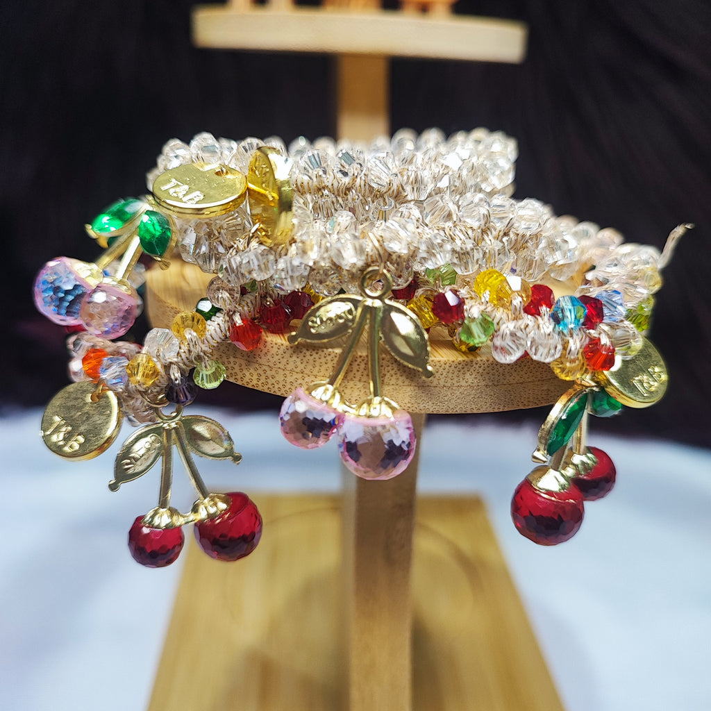 Crystal Cherry Charm Hair Tie & Bracelet Set