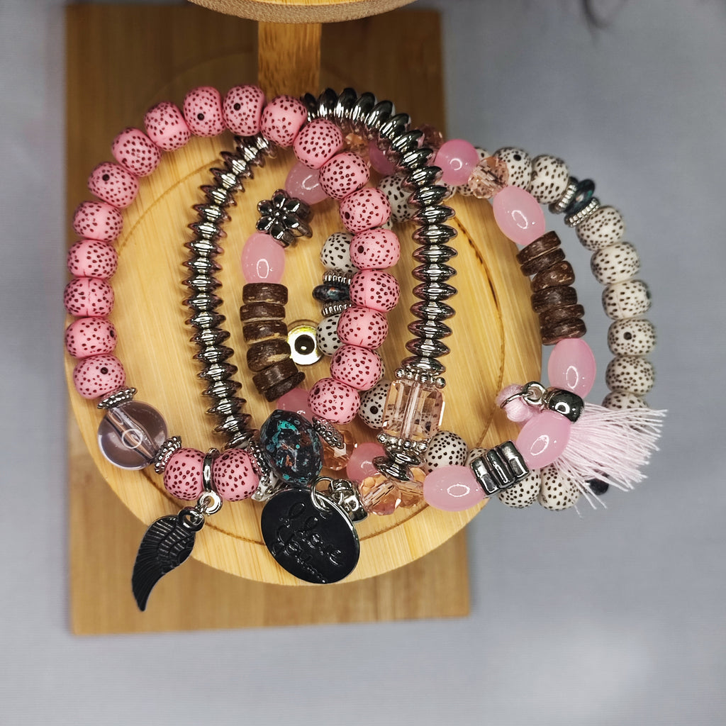 Pink and Silver Love Bracelet Set