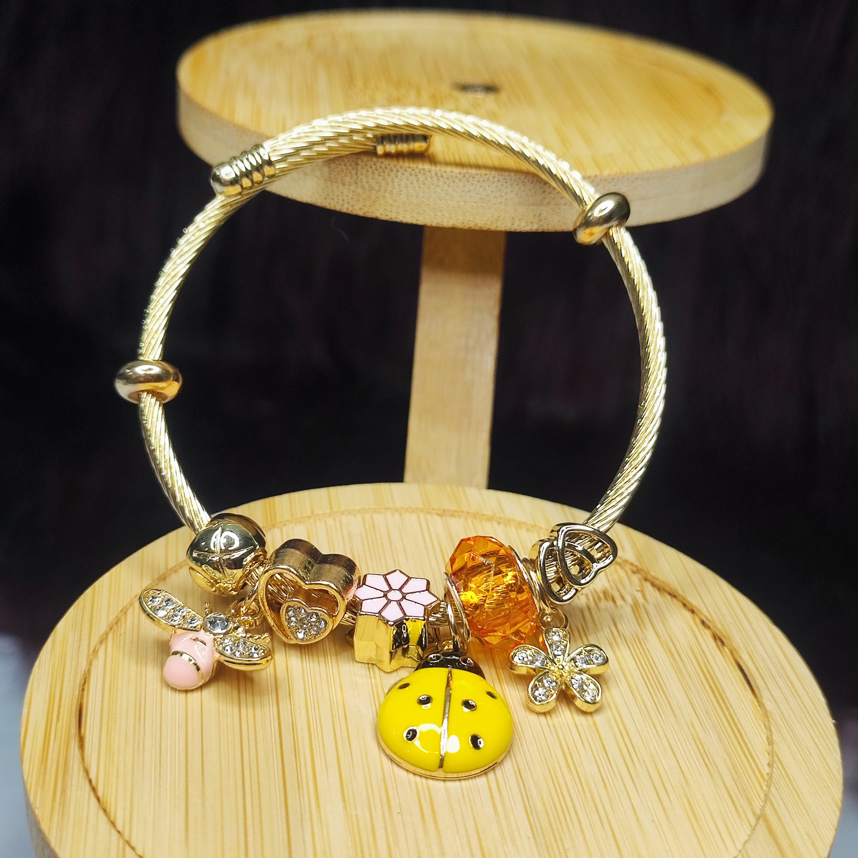 Hand Bracelet - Bee, Sunflower and Ladybug