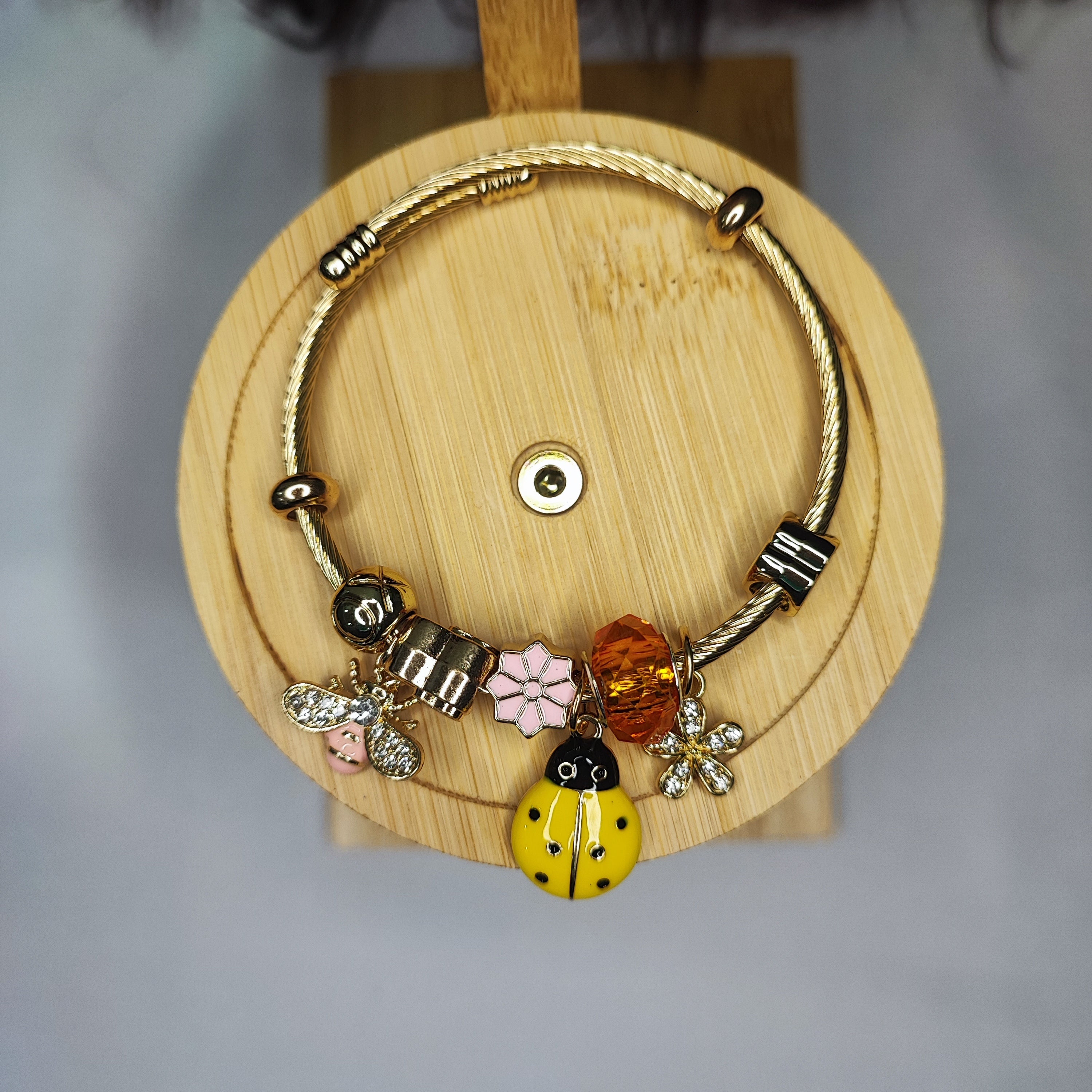 Hand Bracelet - Bee, Sunflower and Ladybug