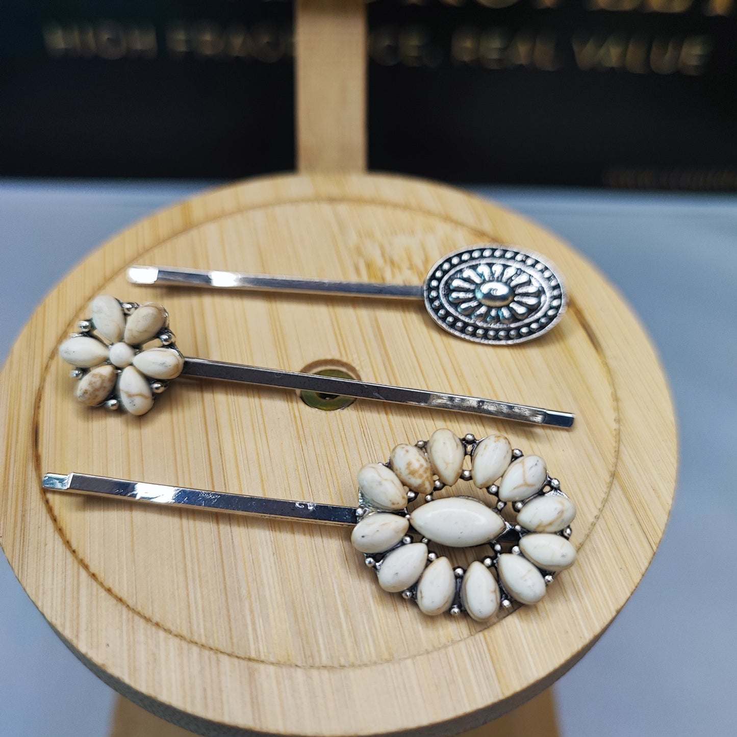 3 Pc Ethnic Style Turquoise Flower Hair Clip