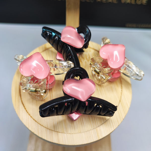Pink and Black Heart Hair Grab Clip