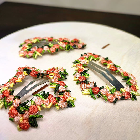 Pink Rose Floral Hair Clips - 3pc Set | Heart, Star & Teardrop