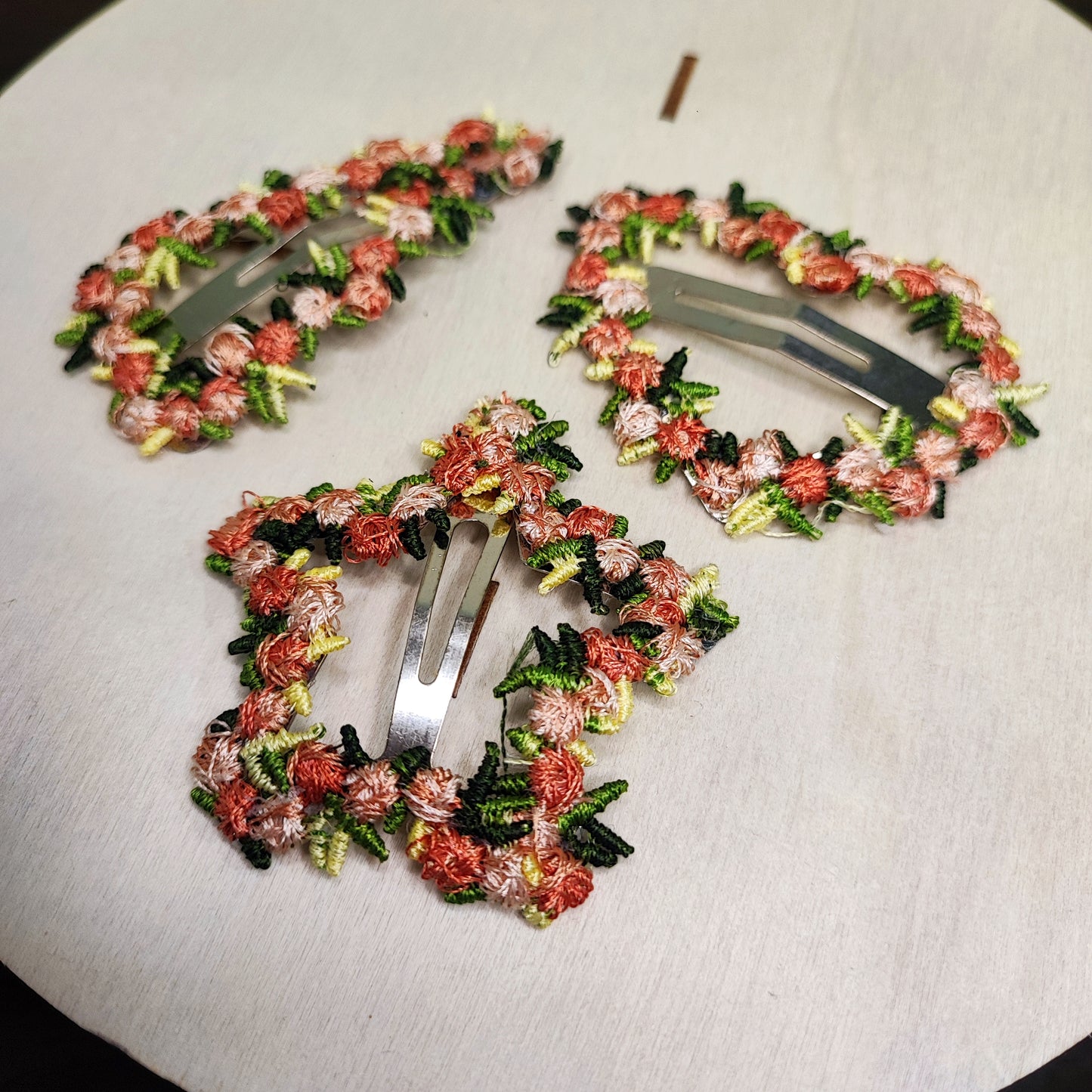 Pink Rose Floral Hair Clips - 3pc Set | Heart, Star & Teardrop