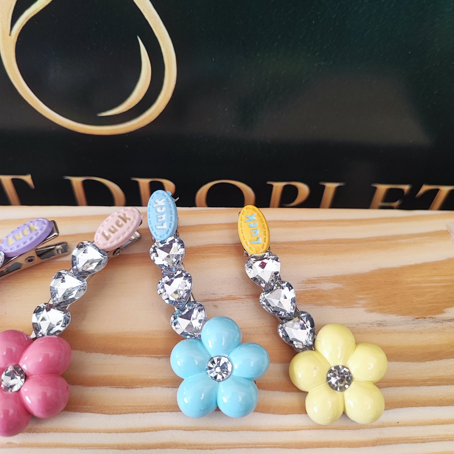 Pastel Flower Hair Pin with Crystal Chain — 4 Pieces