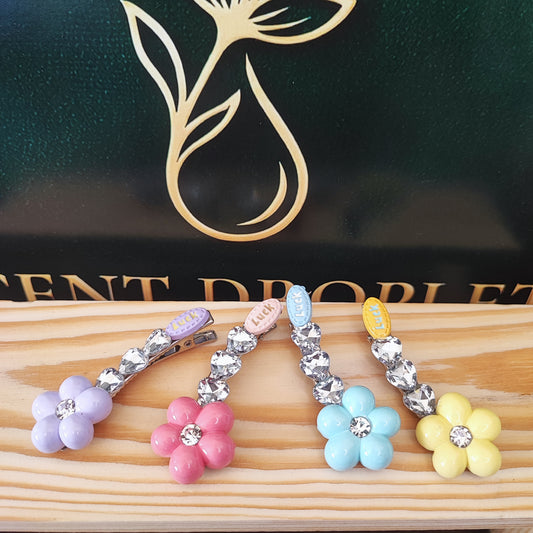 Pastel Flower Hair Pin with Crystal Chain — 4 Pieces