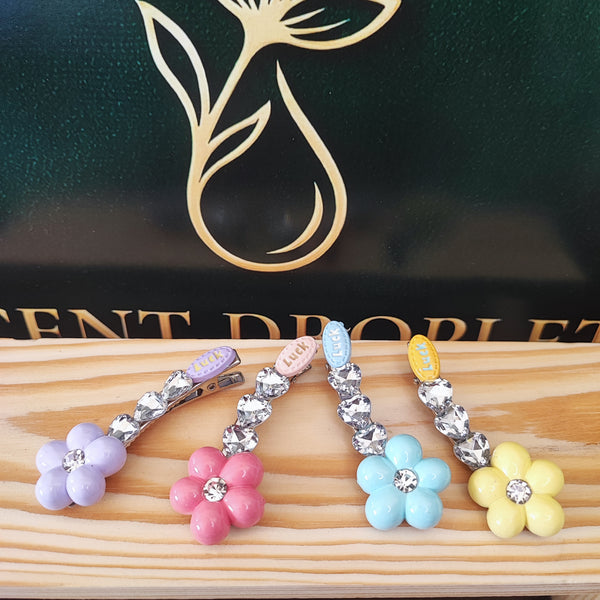 Pastel Flower Hair Pin with Crystal Chain — 4 Pieces