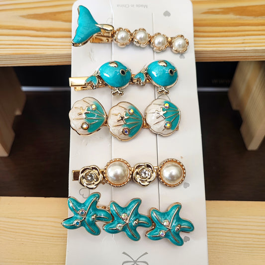 Ocean-Inspired Hair Clips Set - 5 Pieces