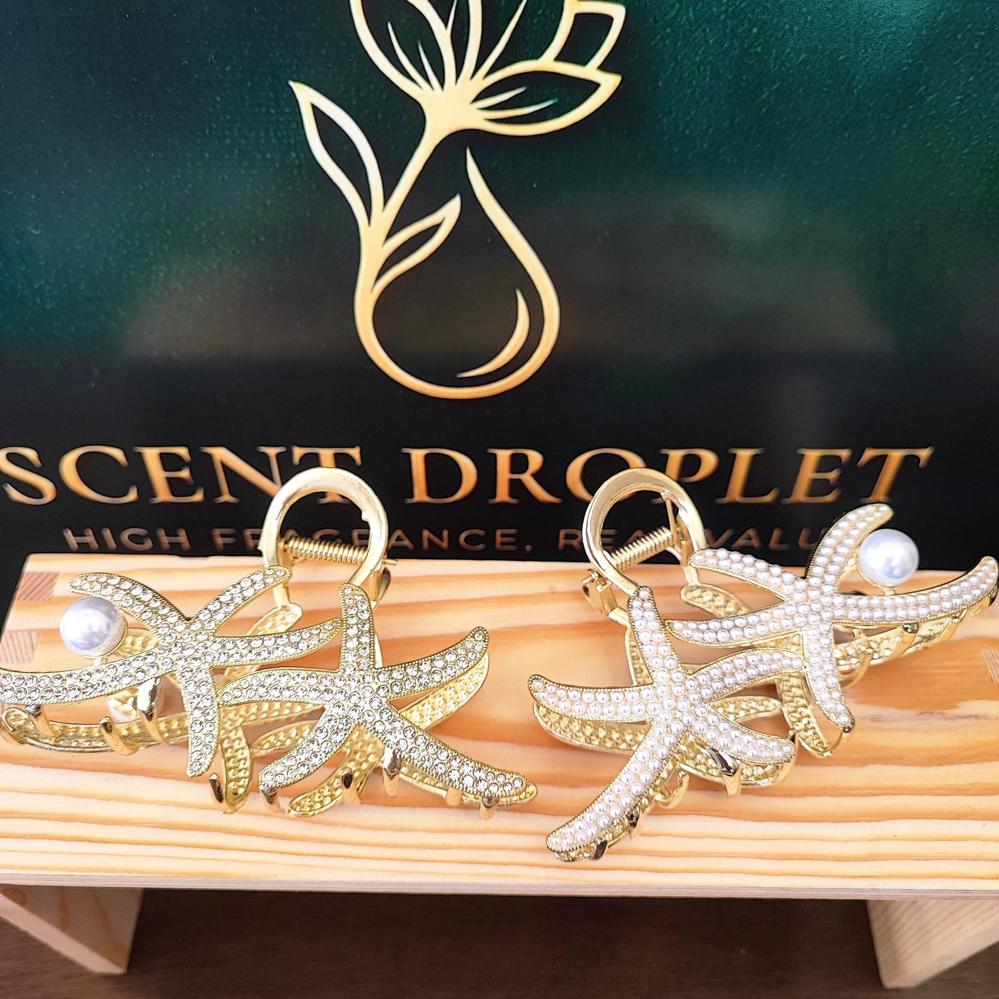 Pearl & Diamond Starfish Hair Claw Clips - 2 Pieces