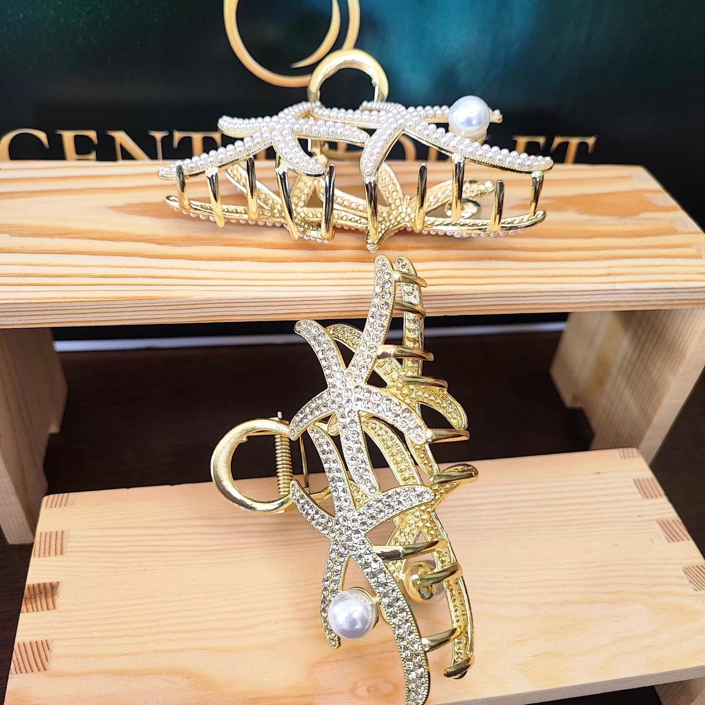 Pearl & Diamond Starfish Hair Claw Clips - 2 Pieces
