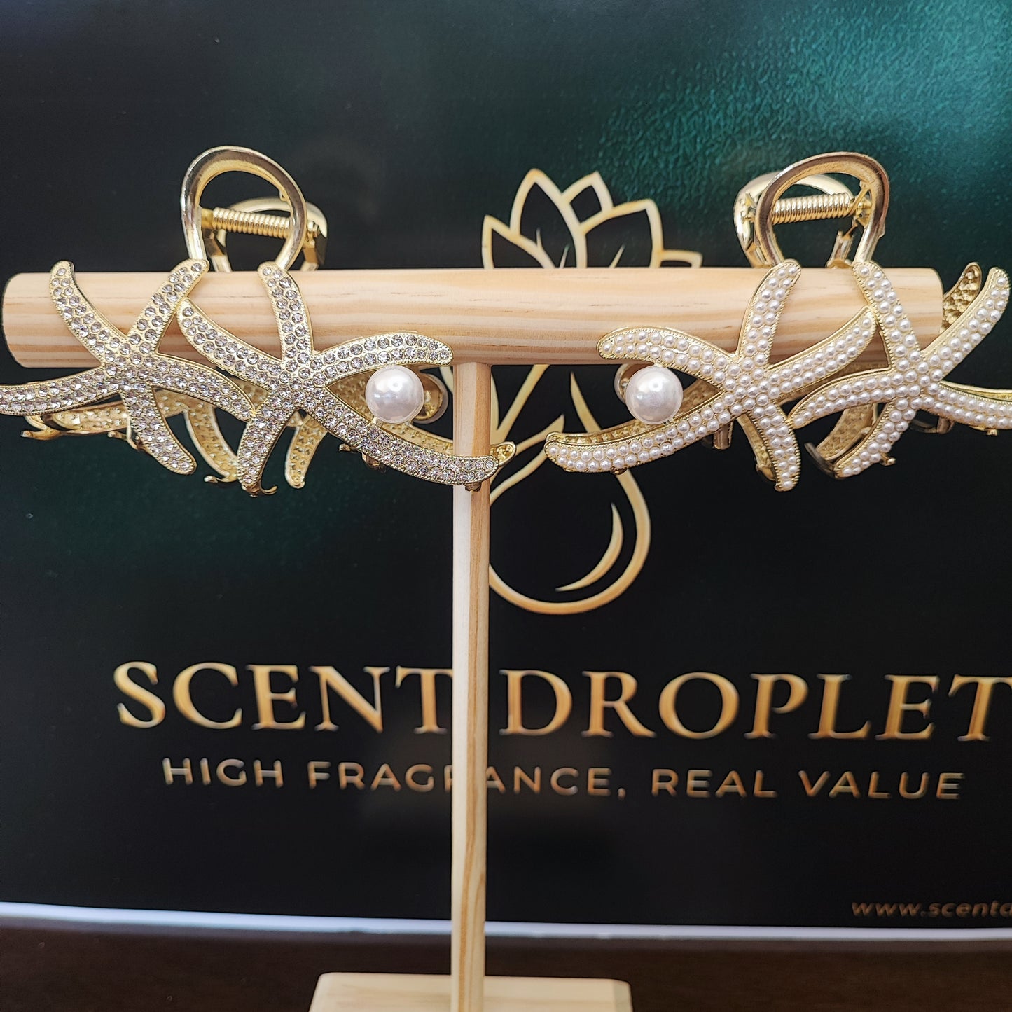 Pearl & Diamond Starfish Hair Claw Clips - 2 Pieces