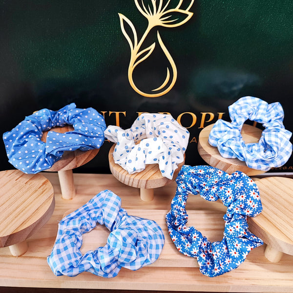 5 Pieces Blue Print Scrunchies