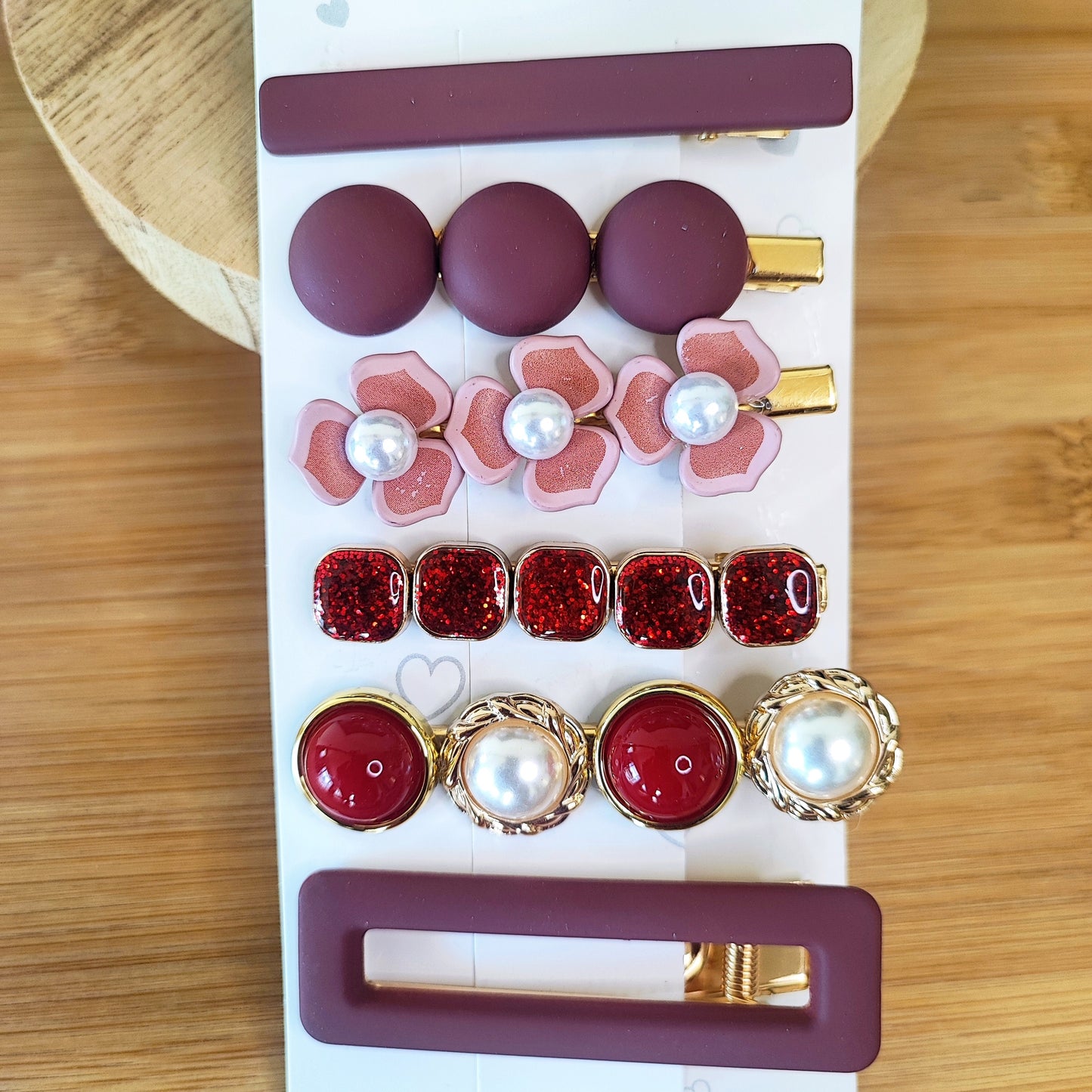 6 Pieces Hair Clip Set – Berry & Red