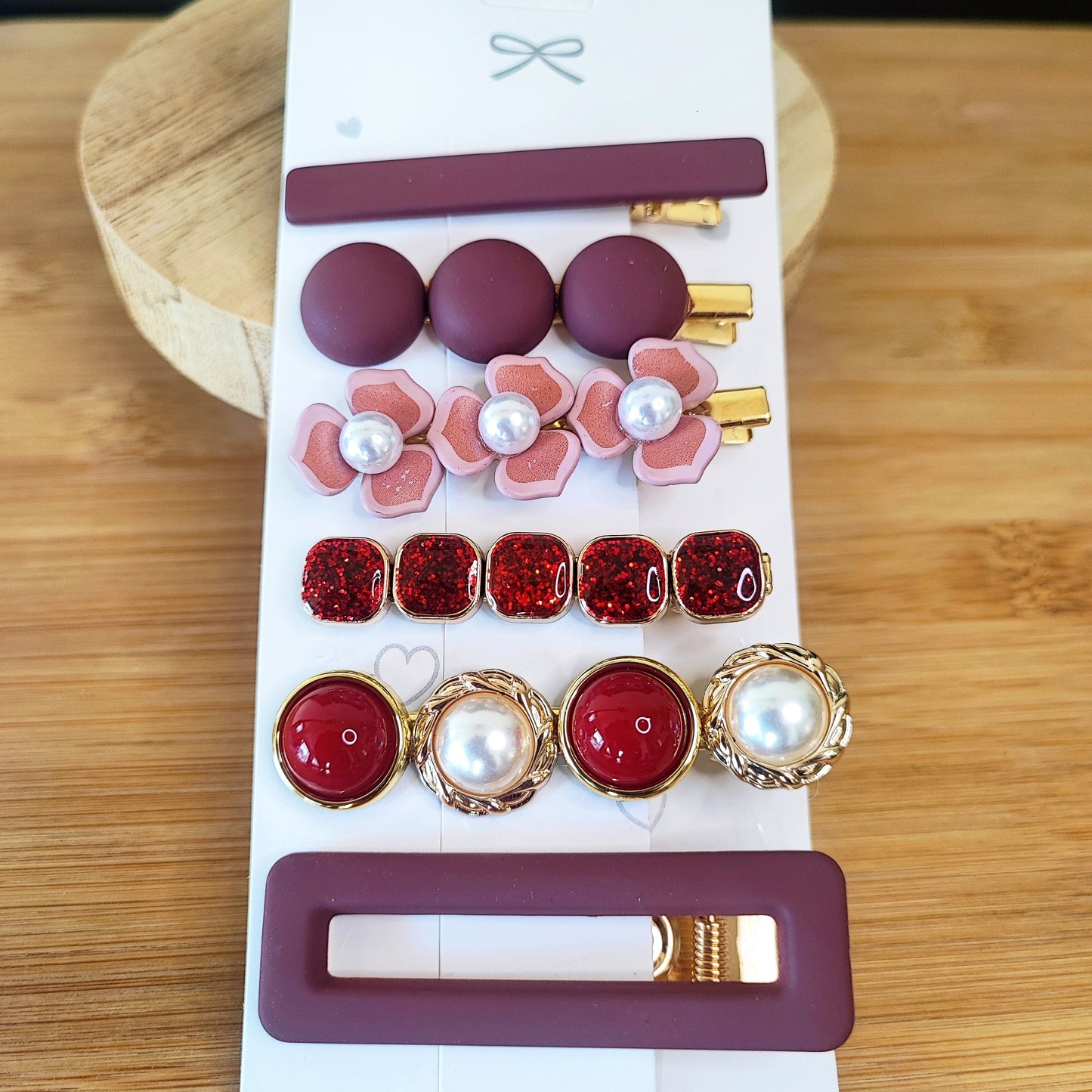 6 Pieces Hair Clip Set – Berry & Red