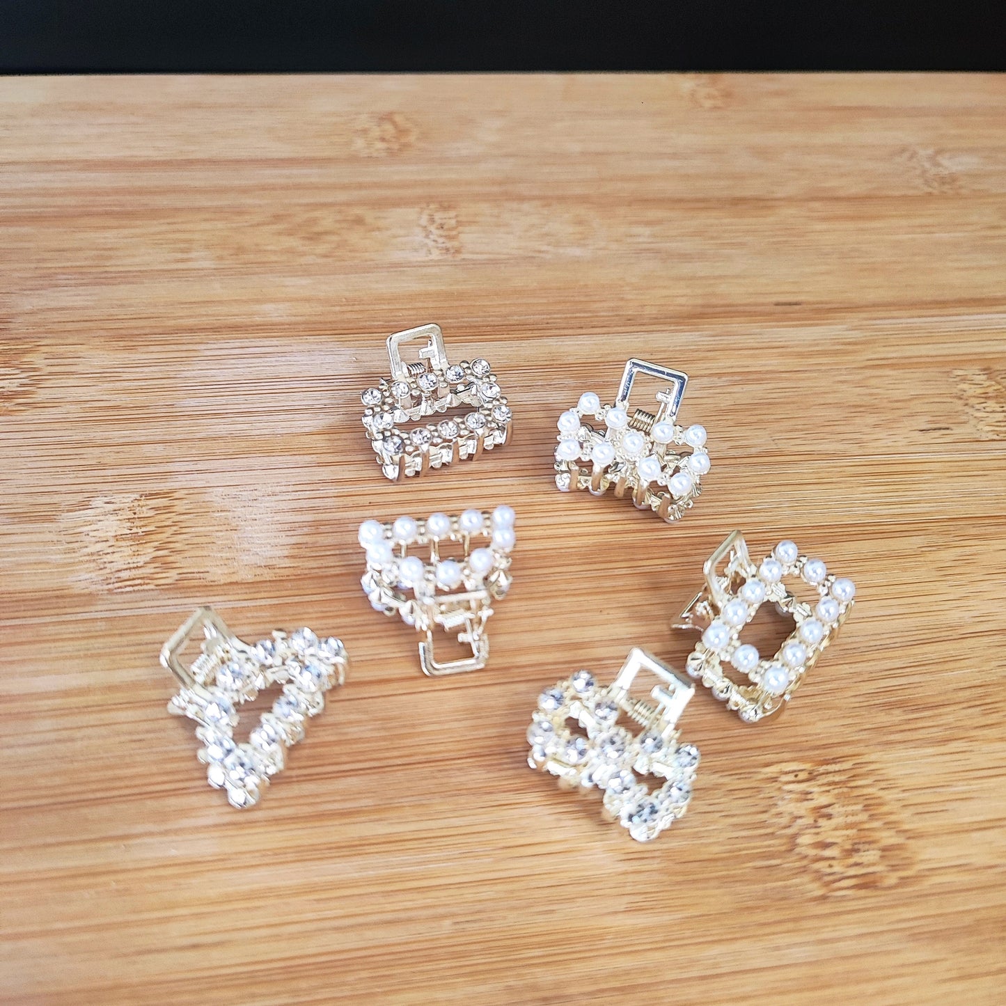 6 Pieces Mini Crystal & Pearl Hair Claw Clip Set