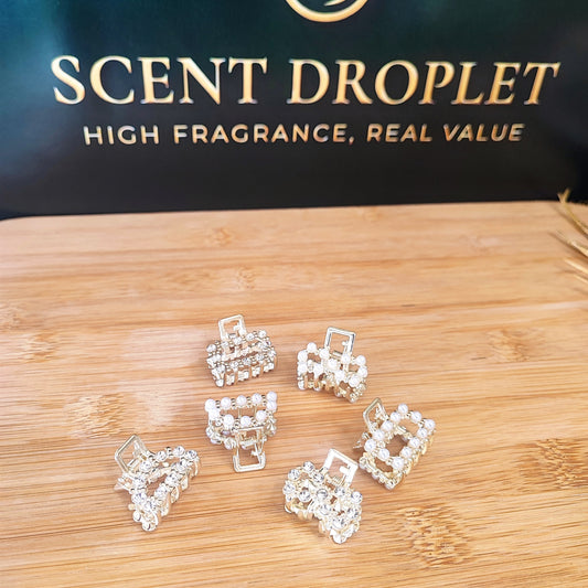 6 Pieces Mini Crystal & Pearl Hair Claw Clip Set