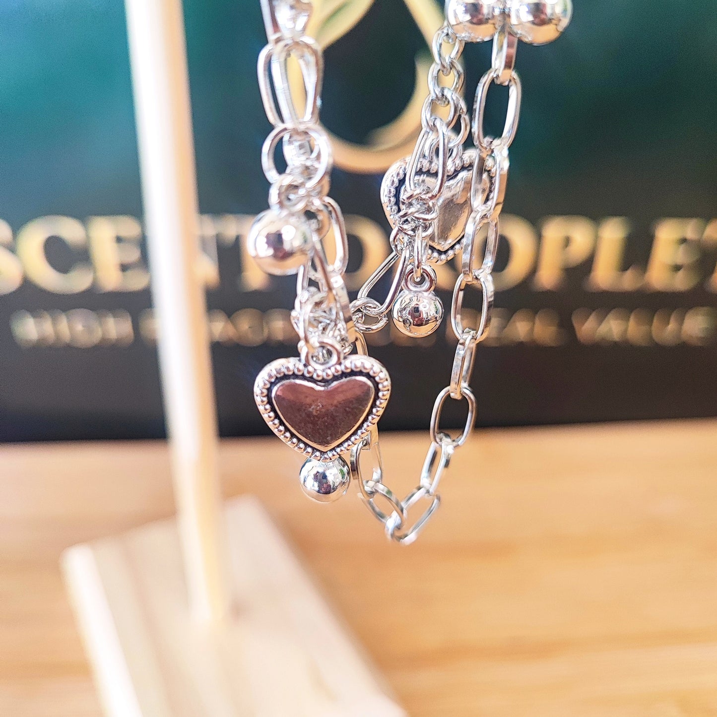 Silver Heart Charm Layered Bracelet