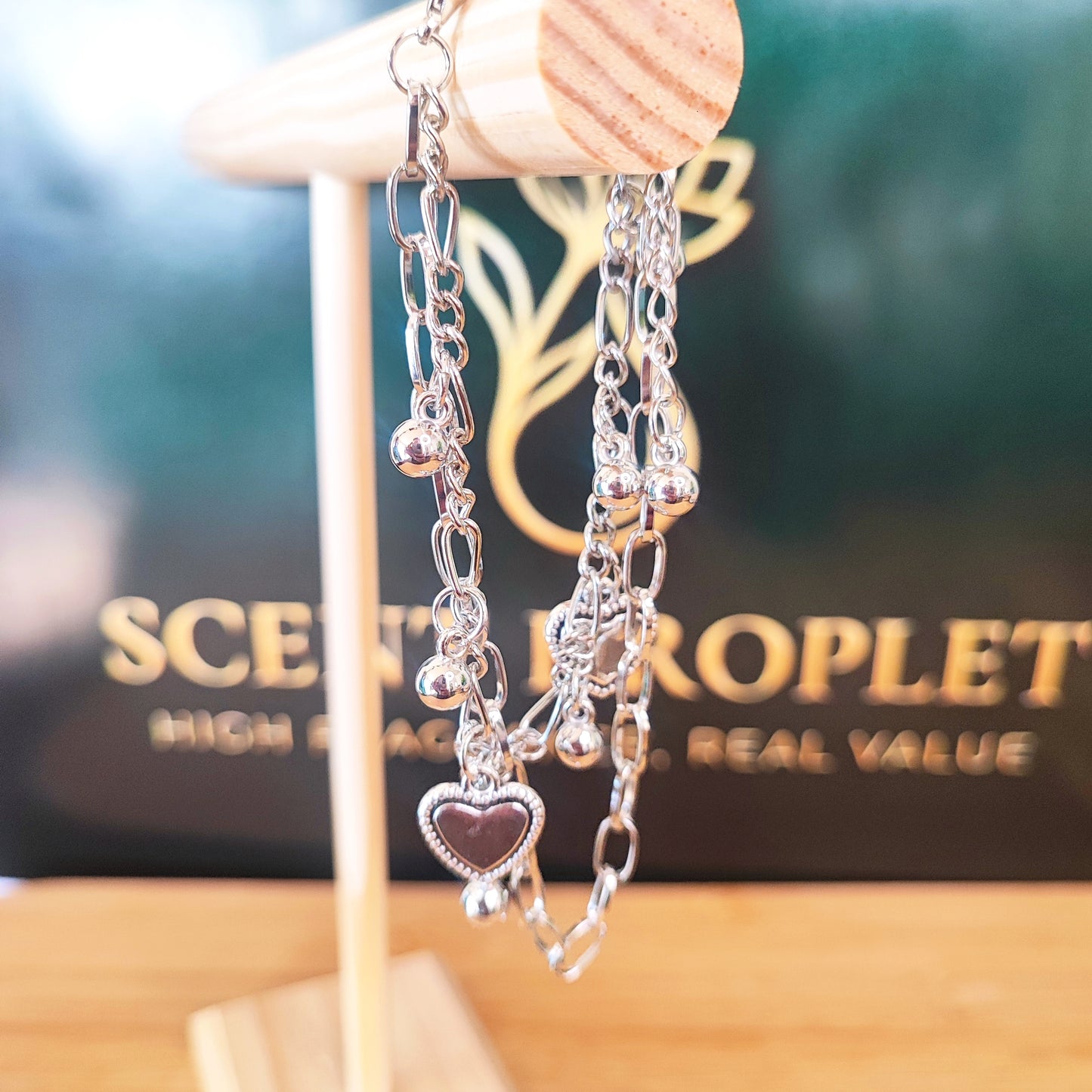 Silver Heart Charm Layered Bracelet