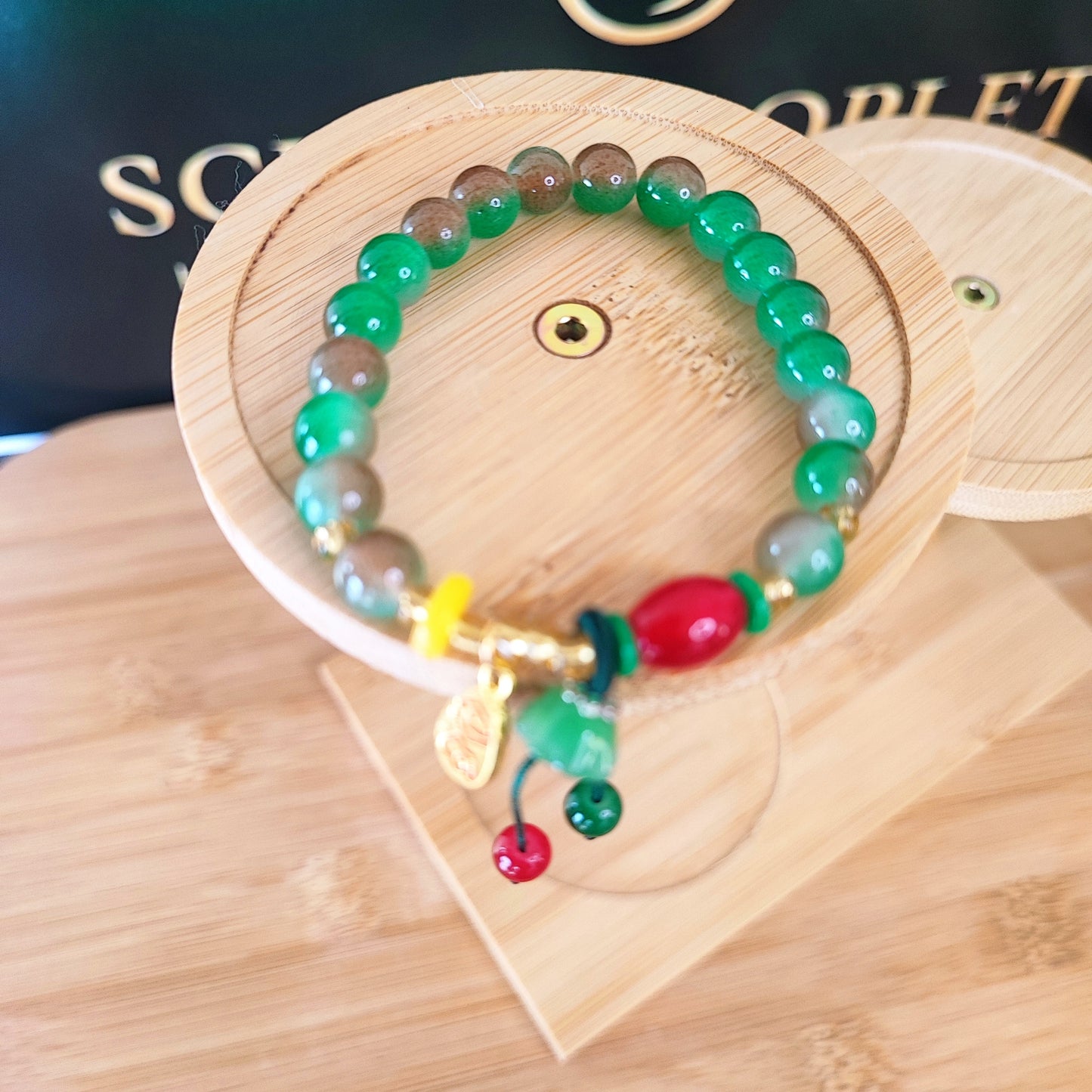 Green Agate Multi-Charm Beaded Bracelet