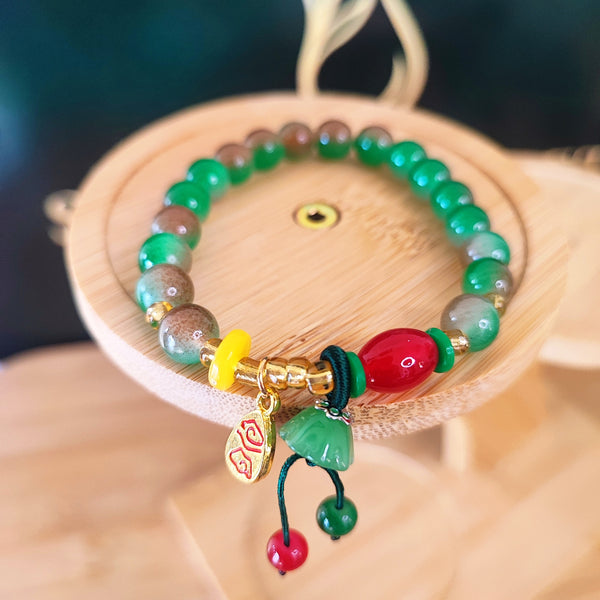 Green Agate Multi-Charm Beaded Bracelet