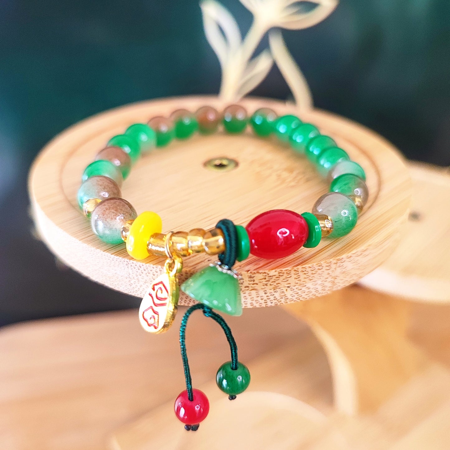 Green Agate Multi-Charm Beaded Bracelet