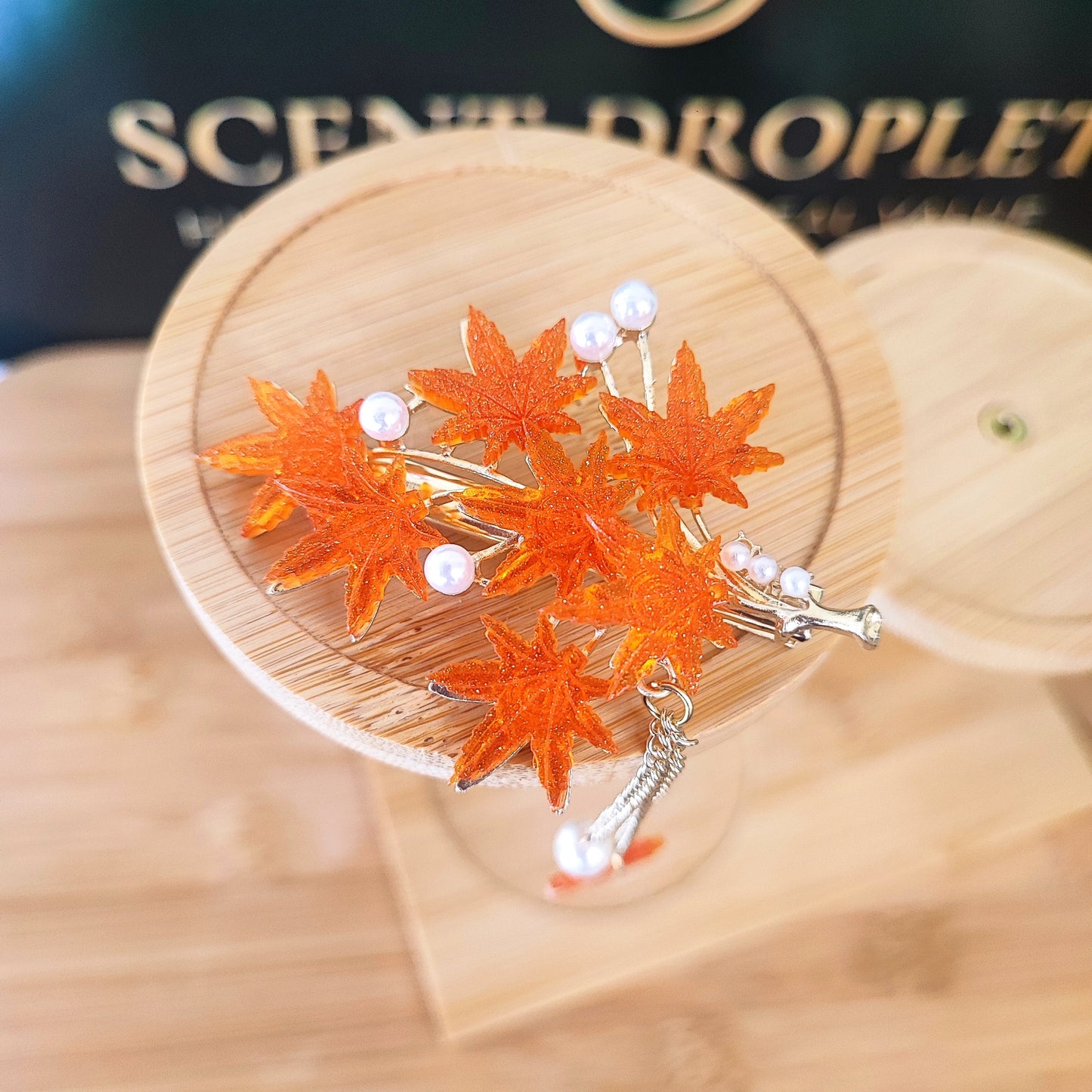 Autumn Maple Leaf Pearl Hair Clip