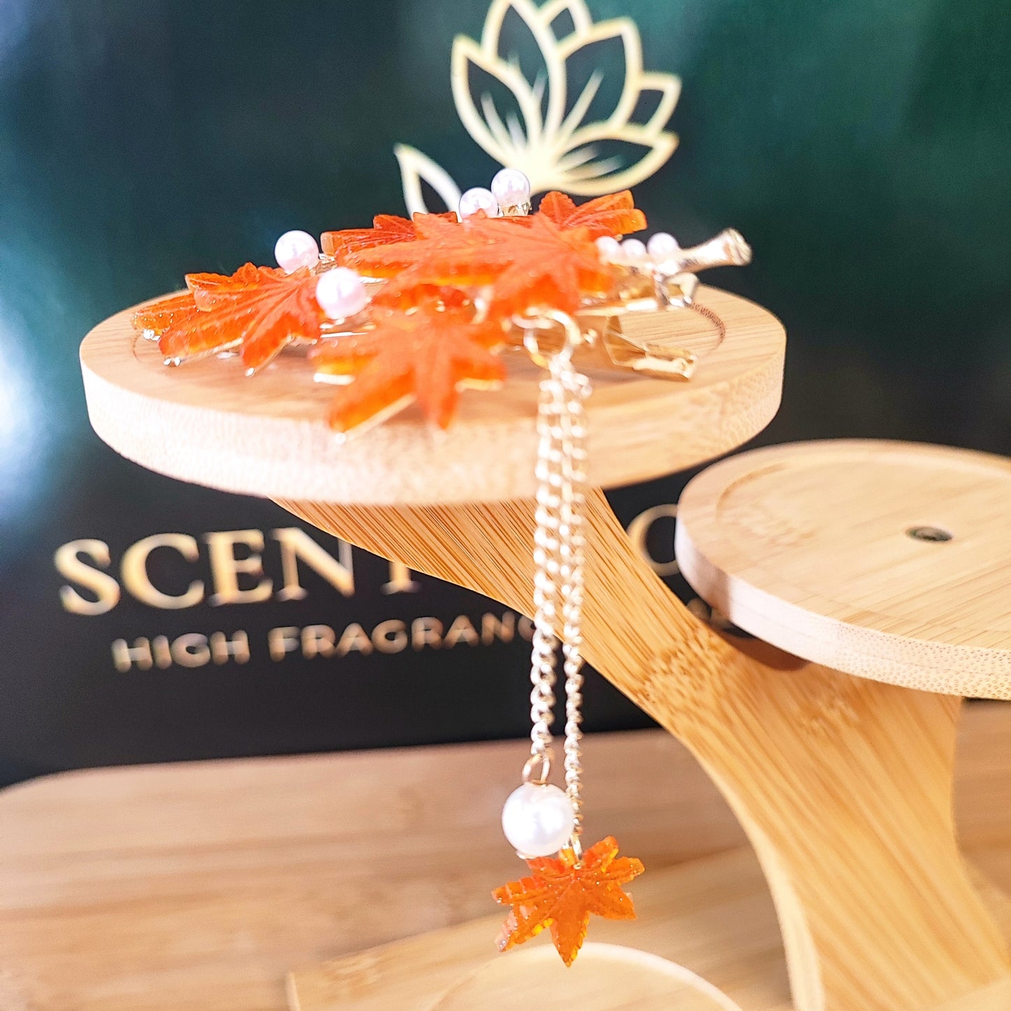 Autumn Maple Leaf Pearl Hair Clip
