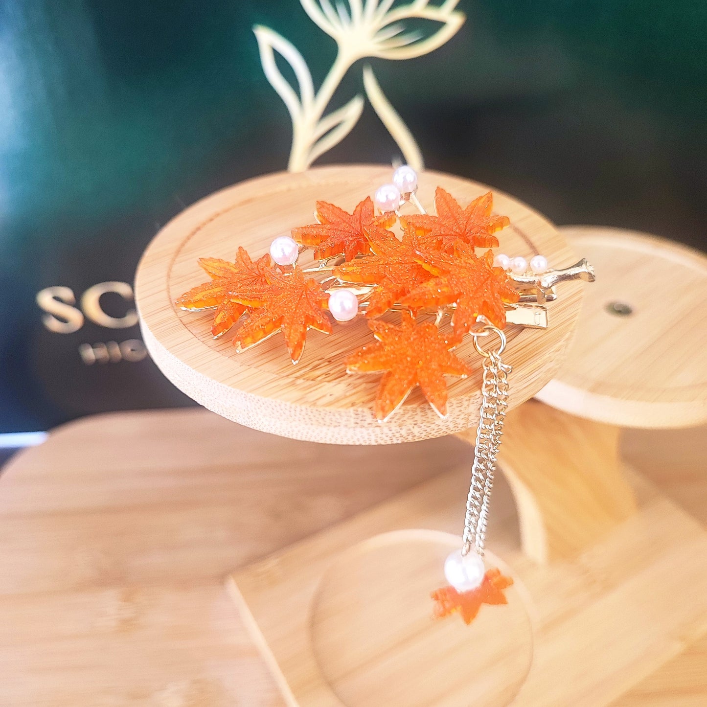 Autumn Maple Leaf Pearl Hair Clip