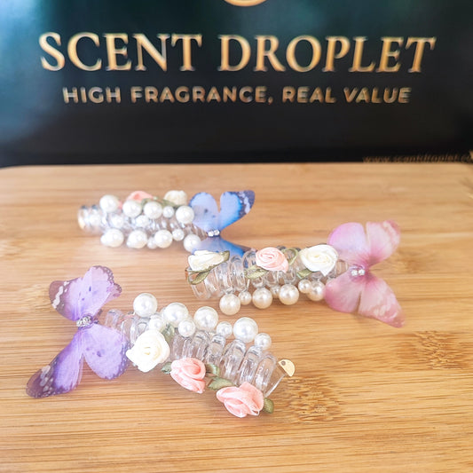 3 Pieces Butterfly & Rose Pearl Braid Hair Clip Set