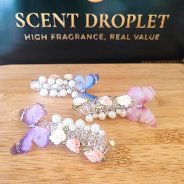 3 Pieces Butterfly & Rose Pearl Braid Hair Clip Set