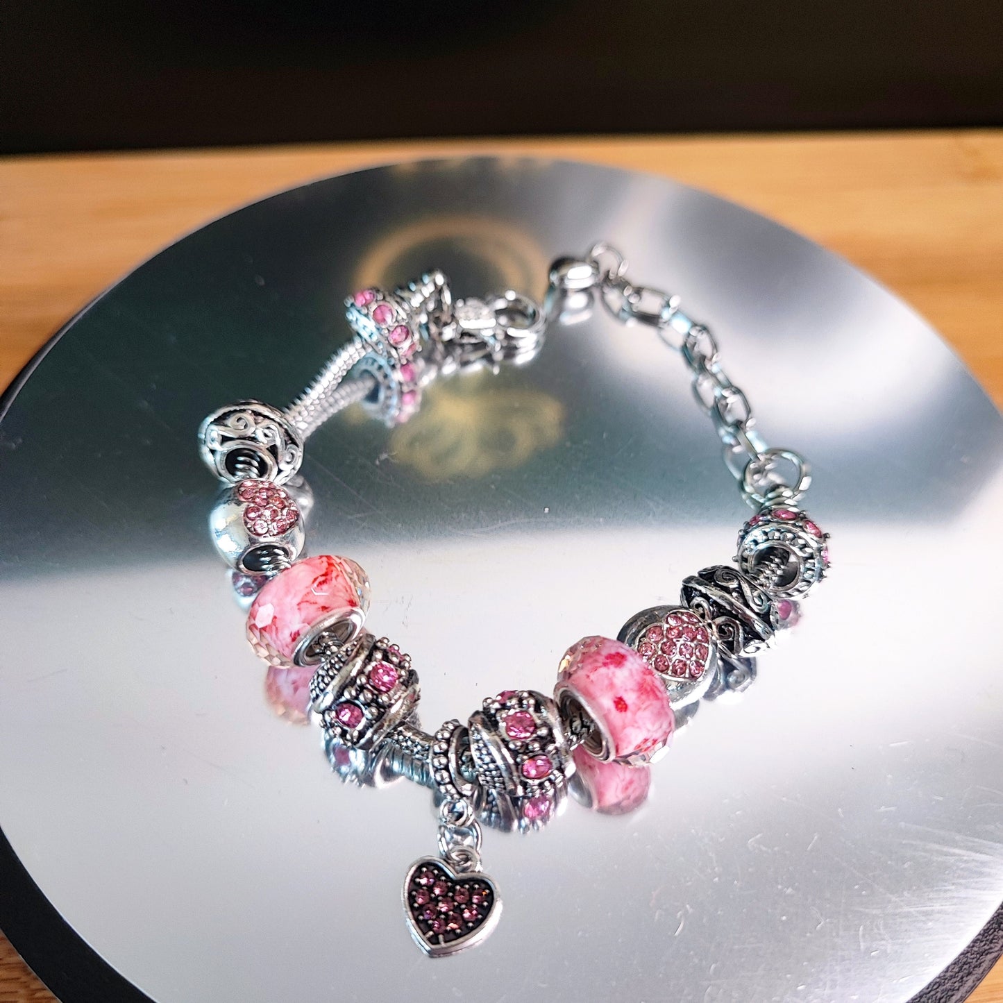Pink Crystal Heart Charm Bracelet (See video)
