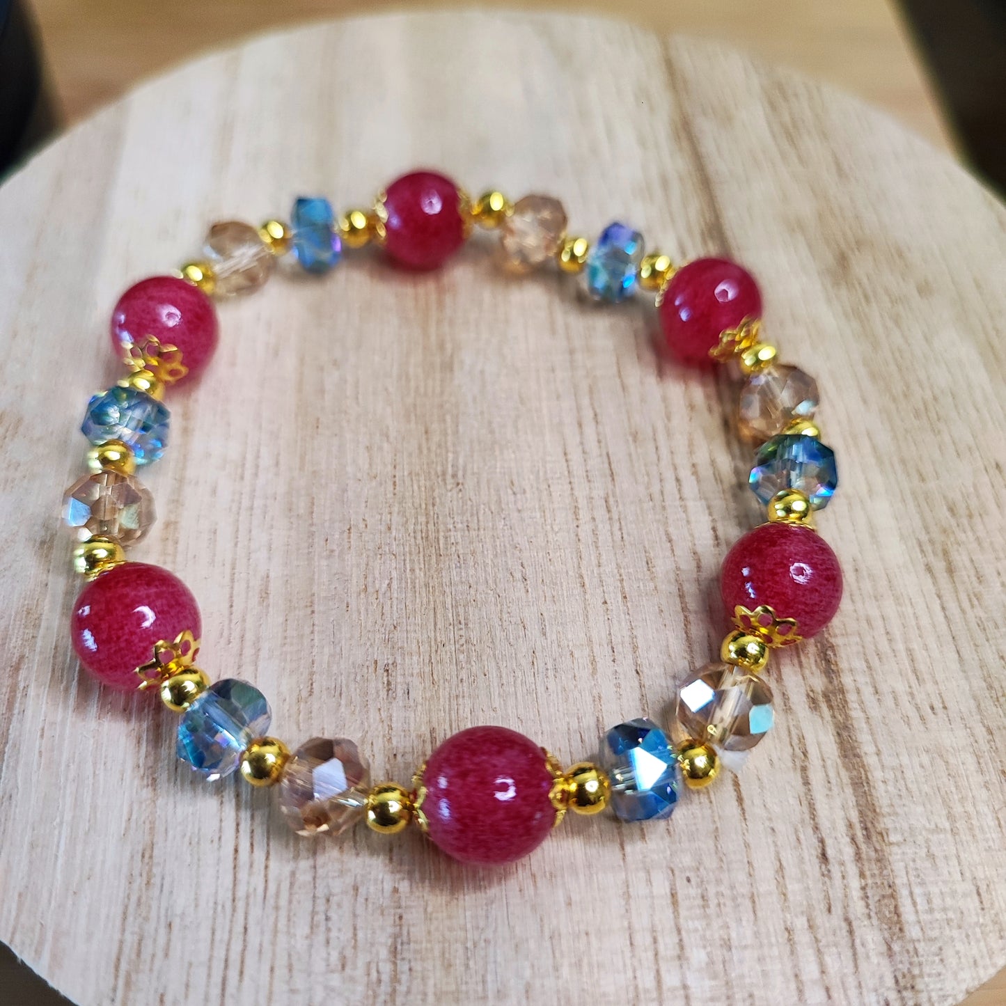 Red Jade & Crystal Stretch Bracelet