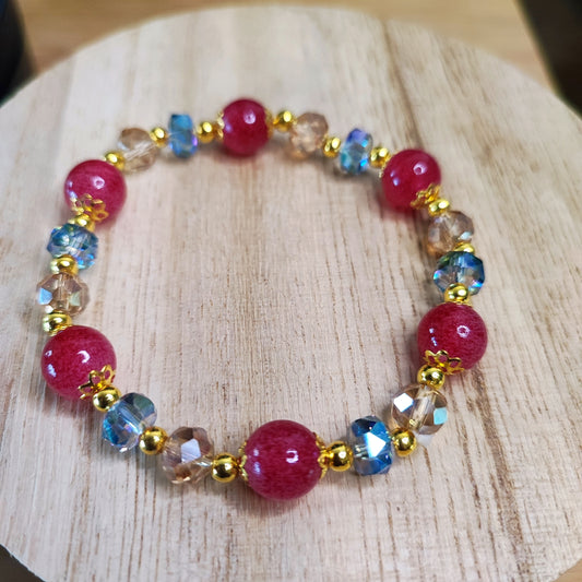 Red Jade & Crystal Stretch Bracelet