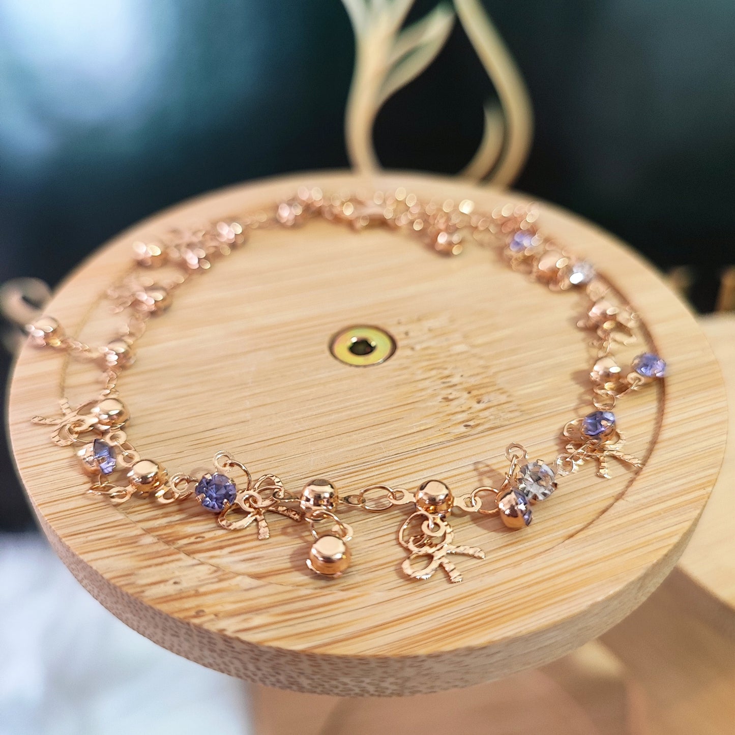 Rose Gold Bow & Crystal Anklet (1 Piece)