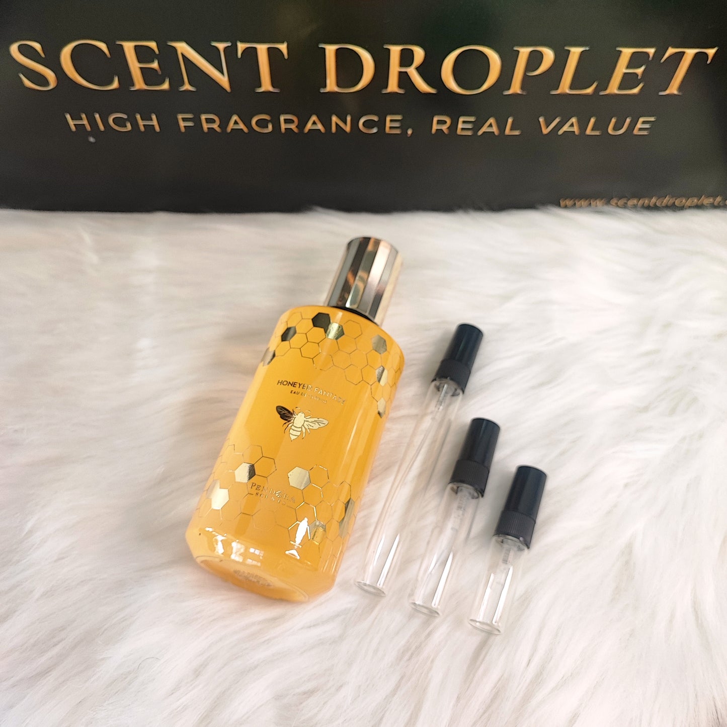 Honeyed Fantasy by Paris Corner decant vials with original bottle