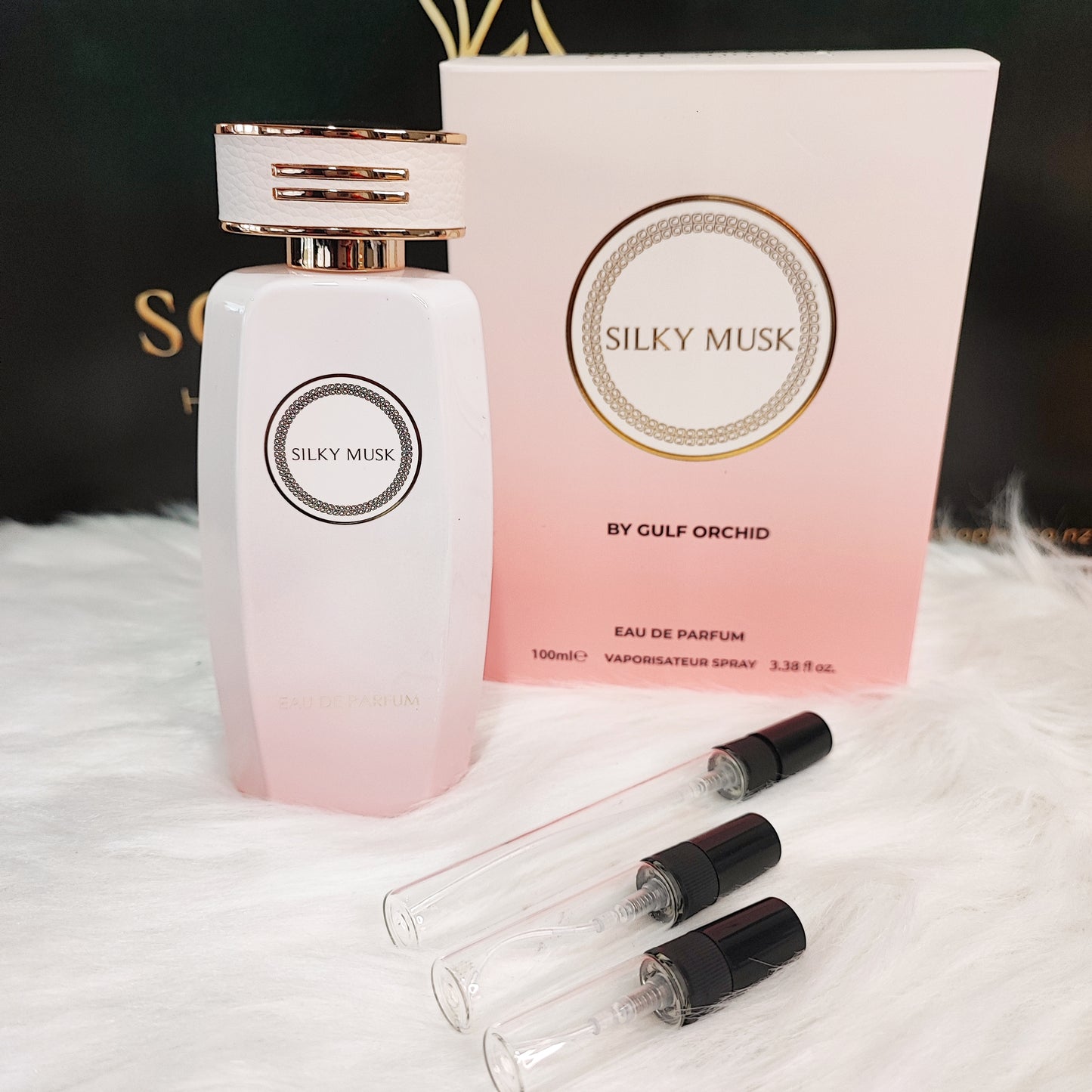 Silky Musk by Gulf Orchid EDP – Special Import bottle and box with decant vials