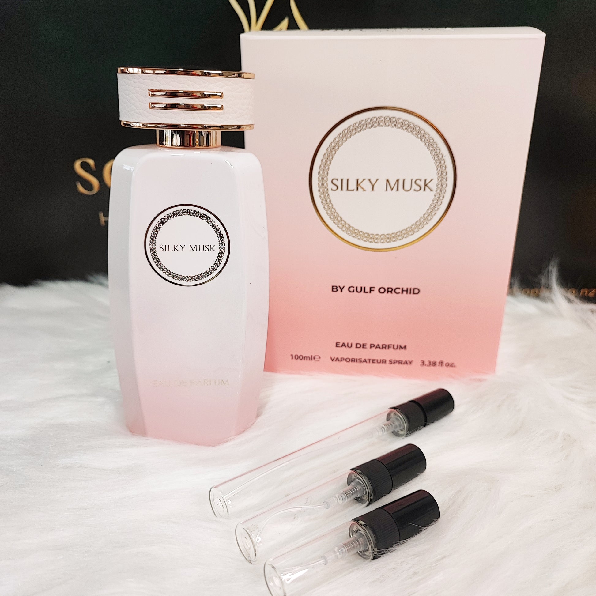Silky Musk by Gulf Orchid EDP – Special Import bottle and box with decant vials