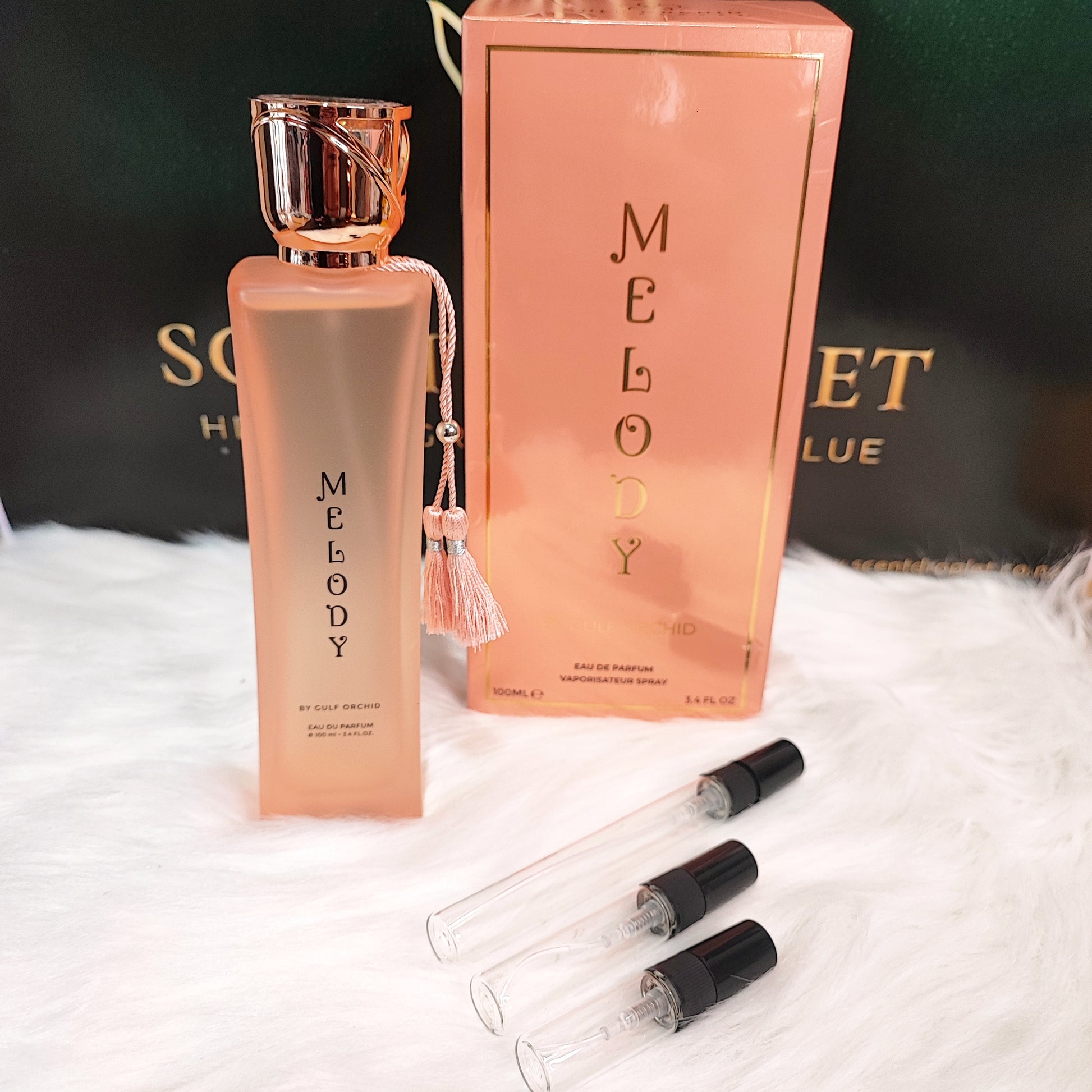 Melody by Gulf Orchid EDP – Special Import bottle and box with decant vials