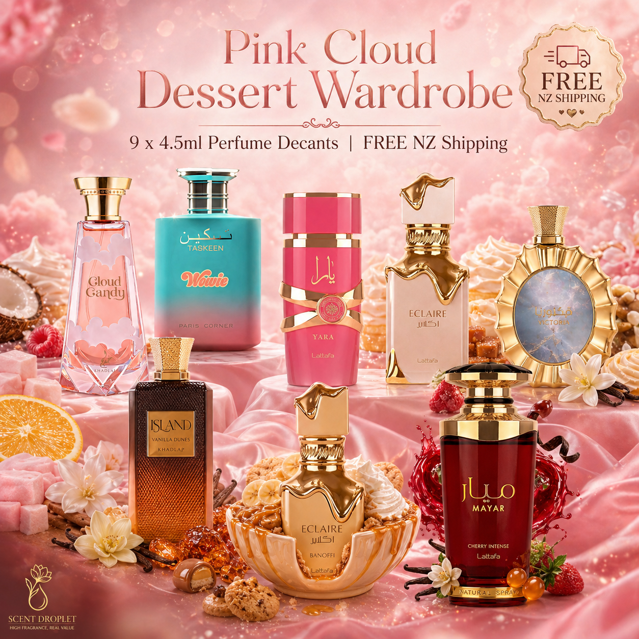 Pink Cloud Dessert Wardrobe | 9 x 4.5ml Perfume Decants | FREE NZ Shipping