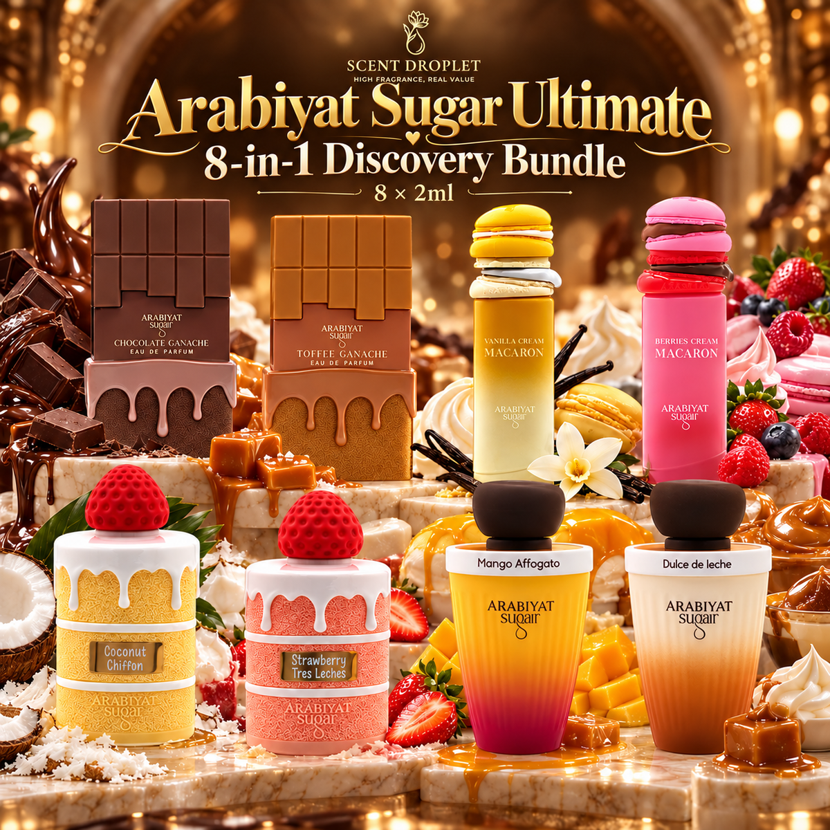 Arabiyat Sugar Ultimate 8-in-1 discovery bundle featuring eight gourmand fragrances